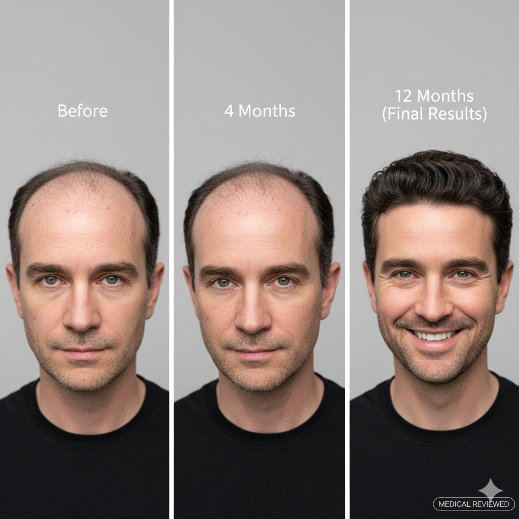 Hair transplant procedure showing graft implantation in scalp