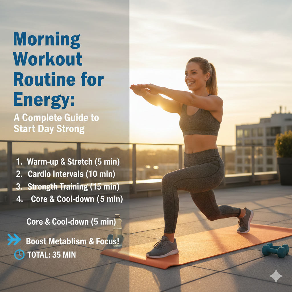This image shows a person doing morning stretching exercises outdoors during sunrise. Stretching early in the morning improves flexibility, increases oxygen flow, and activates the body naturally. A consistent morning workout routine for energy can improve focus, productivity, and overall well-being throughout the day.