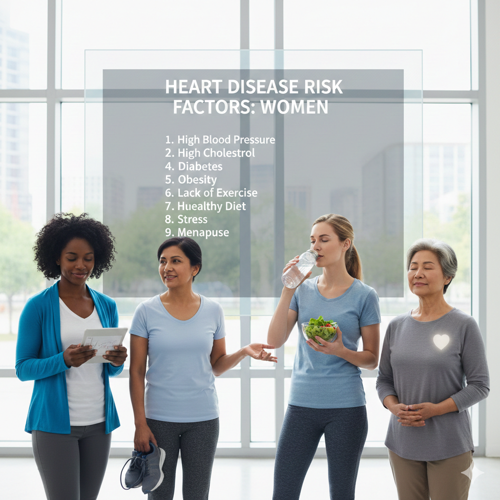 Unhealthy lifestyle habits contributing to heart disease risk factors including poor diet, lack of exercise, stress, and smoking